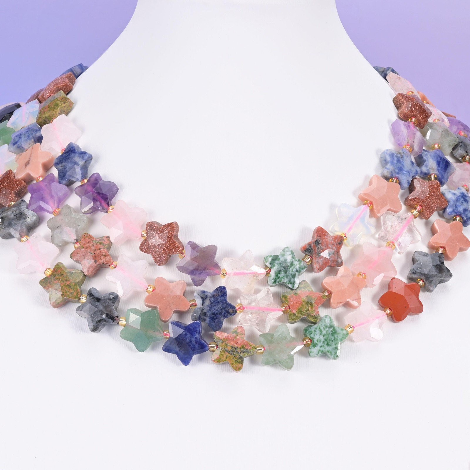 Colorful Assorted Gemstone Faceted Star Beads 14mm 15.5 Inch Strand