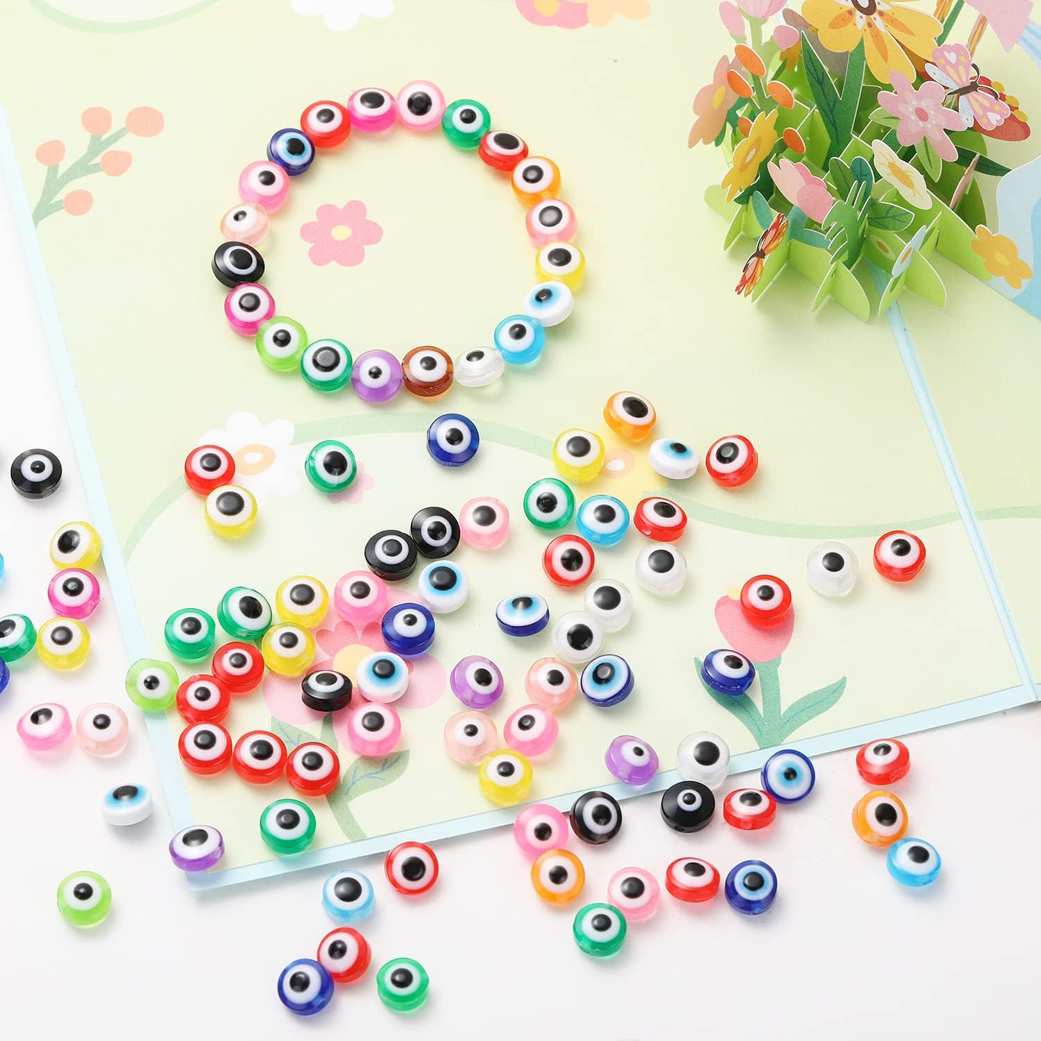 200 Pieces Flat Round Evil Eye Beads Handmade Resin Lampwork 8mm Charms Spacer B