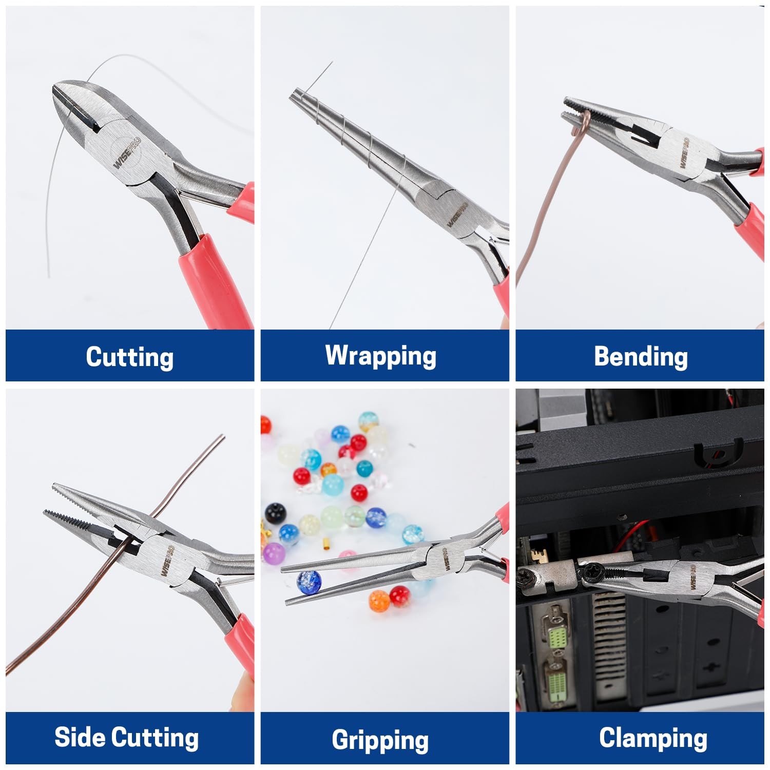 WISEPRO 3 PCS Mini Pliers Set, Pink Jewelry Plier Kit with Needle 3 PCS,