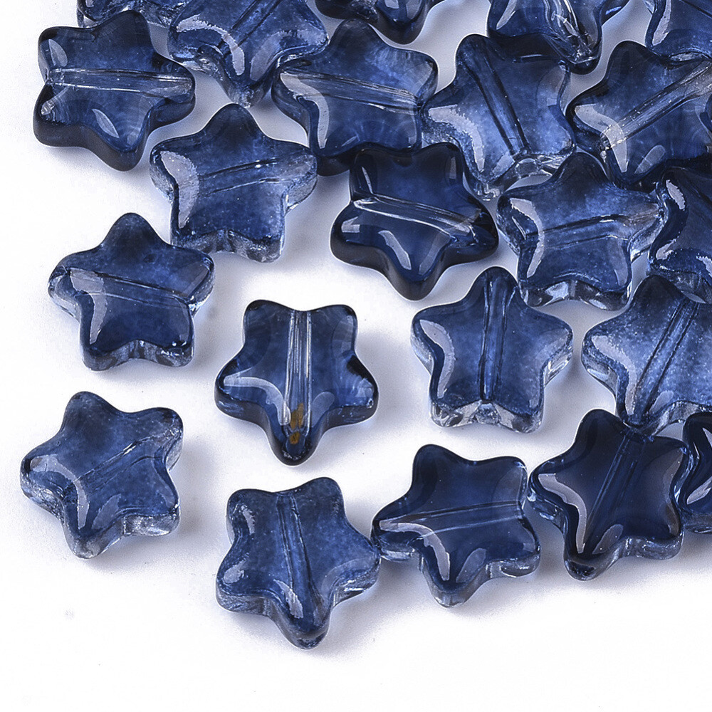 10 Glass Star Beads Dark Blue Celestial Jewelry Supplies 8mm