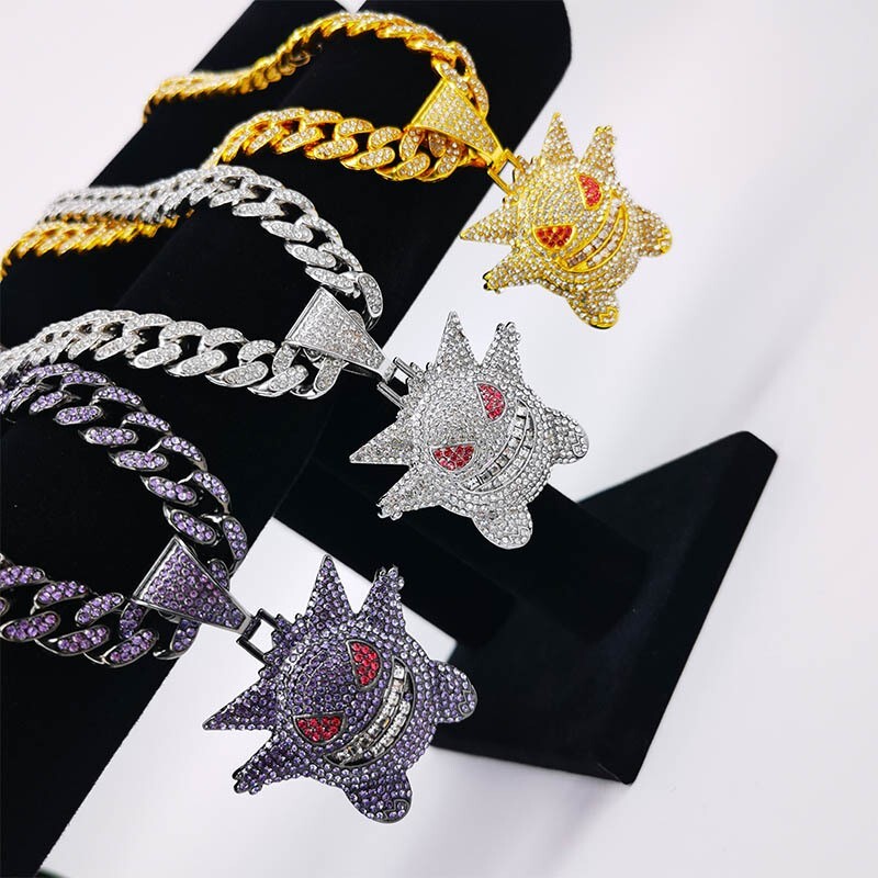 Hip Hop Iced Out Gengar Pendant Necklace with Diamond Cuban Chain Jewerly