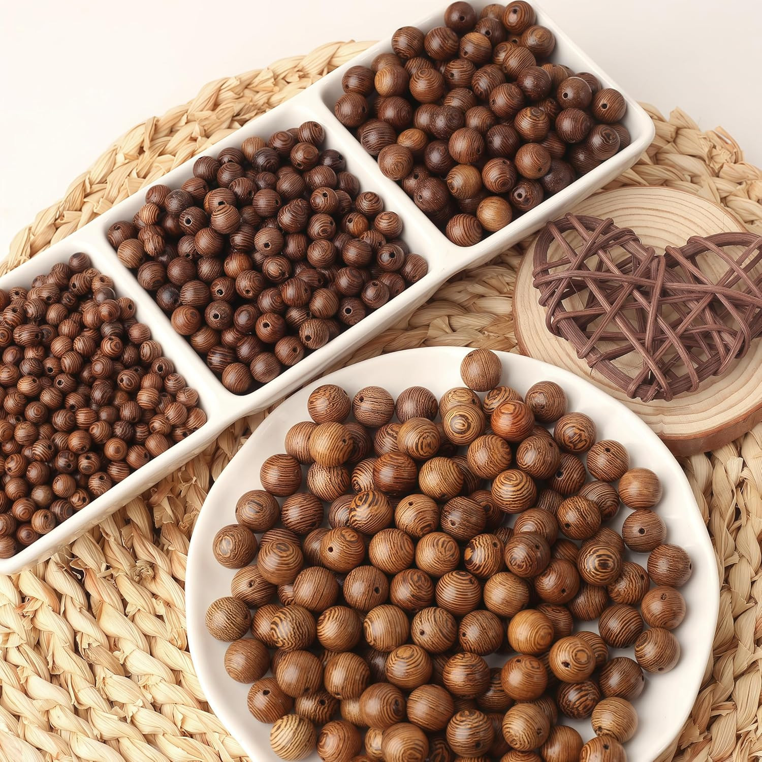 150PCS 12mm Dark Brown Wooden Beads Undyed Natural Stripe Round Wood Beads Bulk
