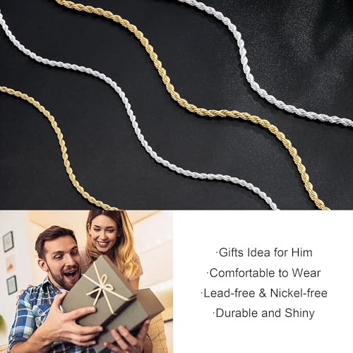 HIMSTORY Rope Chain for Men, S925 Sterling Silver Over 16 Inches Silver-4mm