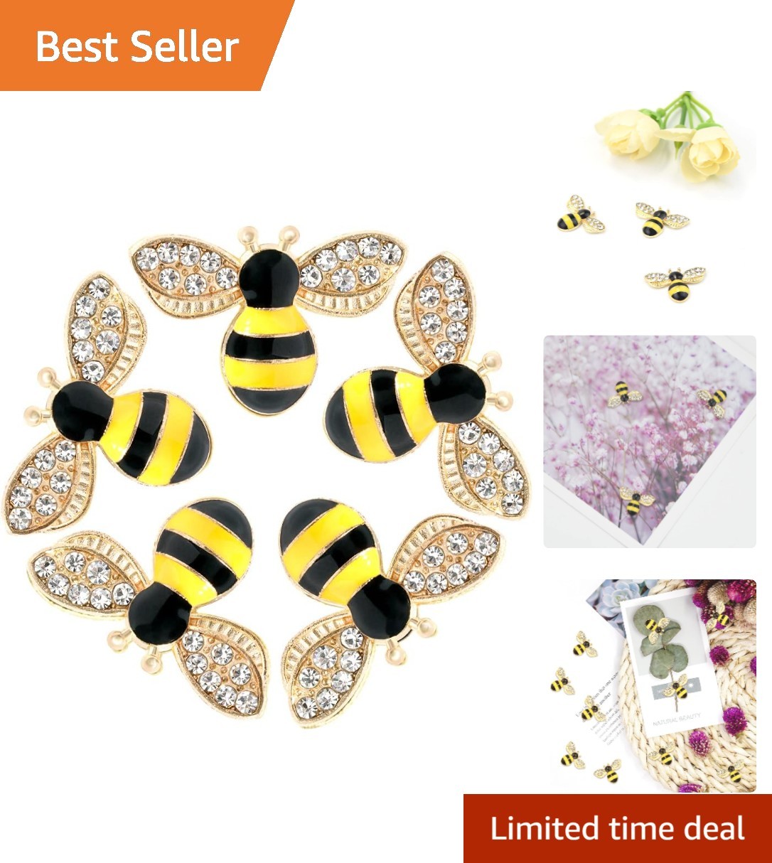 20 Pcs Twinkling Bee Charms for Halloween – Enamel Rhinestone Embellishments
