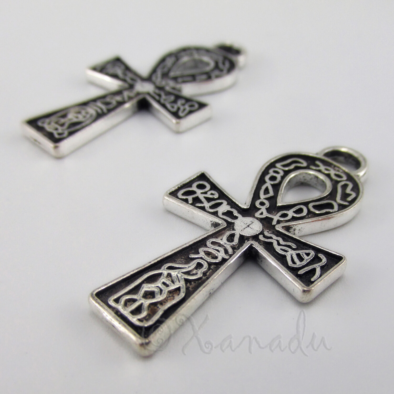 Egyptian Ankh Charms 37mm Antiqued Silver Plated Pendants C4175 – 2, 5 Or 10PCs