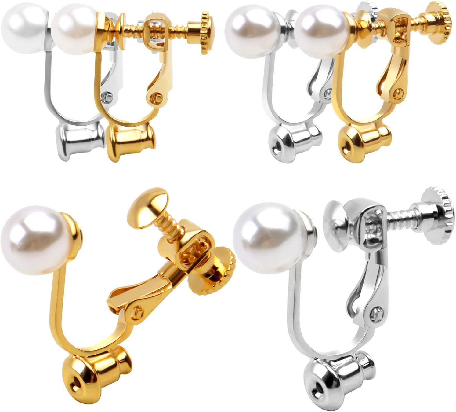 Clip-On Earring Converters, 12Pcs Imitation Pearl Earring Clip Converter Screw T