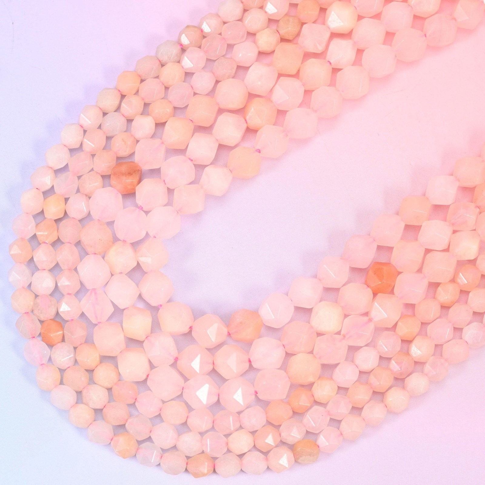 Pink Aventurine Beads: Faceted Diamond Star Cut, 6-10mm, 15.5 inch Strand