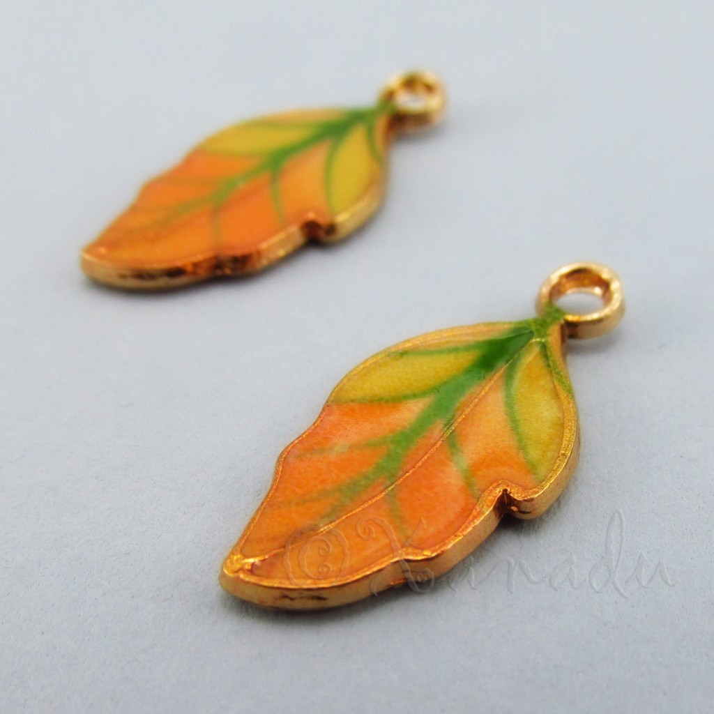 Orange Leaf Charms 22mm Gold Plated Enamel Leaves Pendants C5276 – 2, 5 Or 10PCs