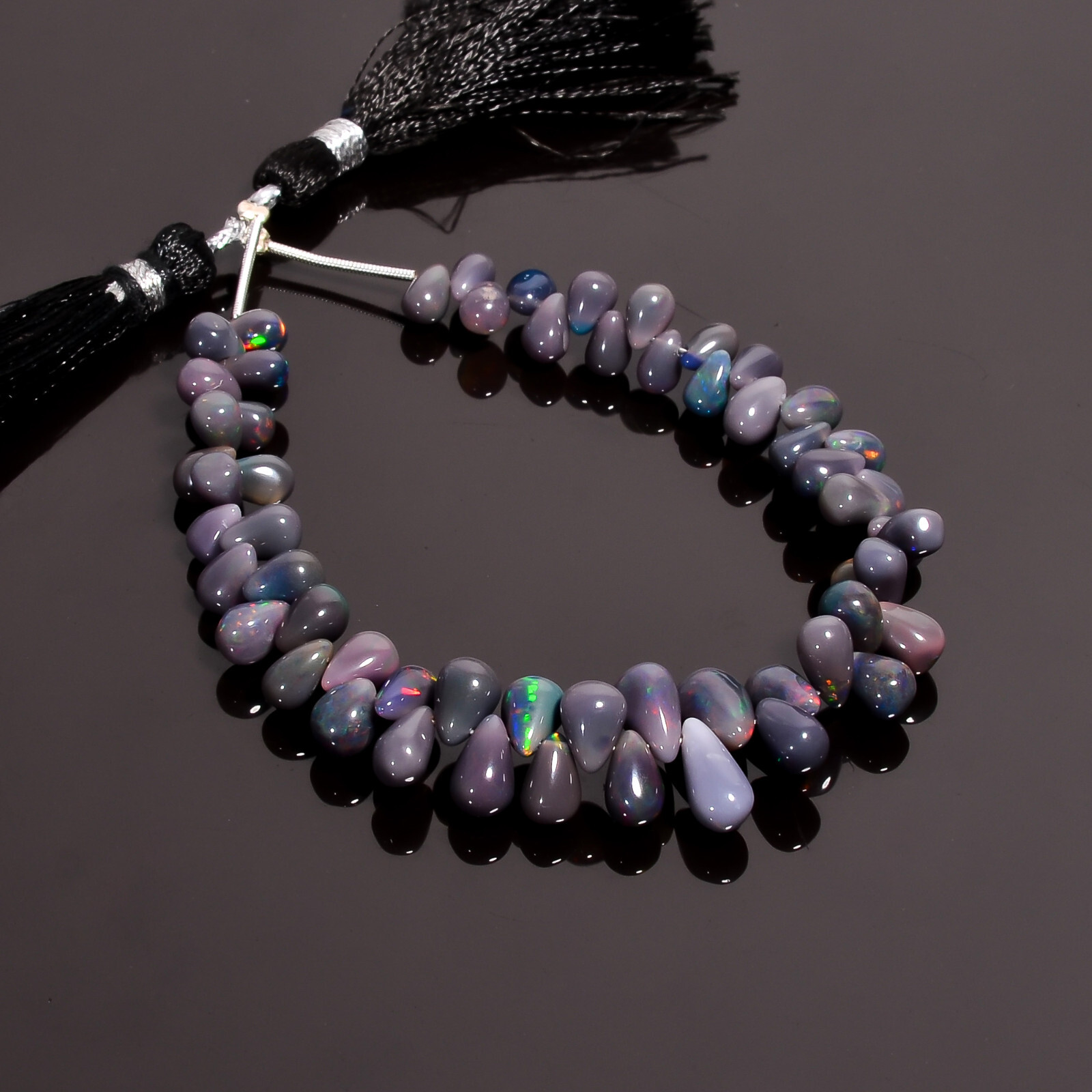 Black Opal Beads, Natural Black Ethiopian Opal Teardrop Beads, Opal Briolettes,