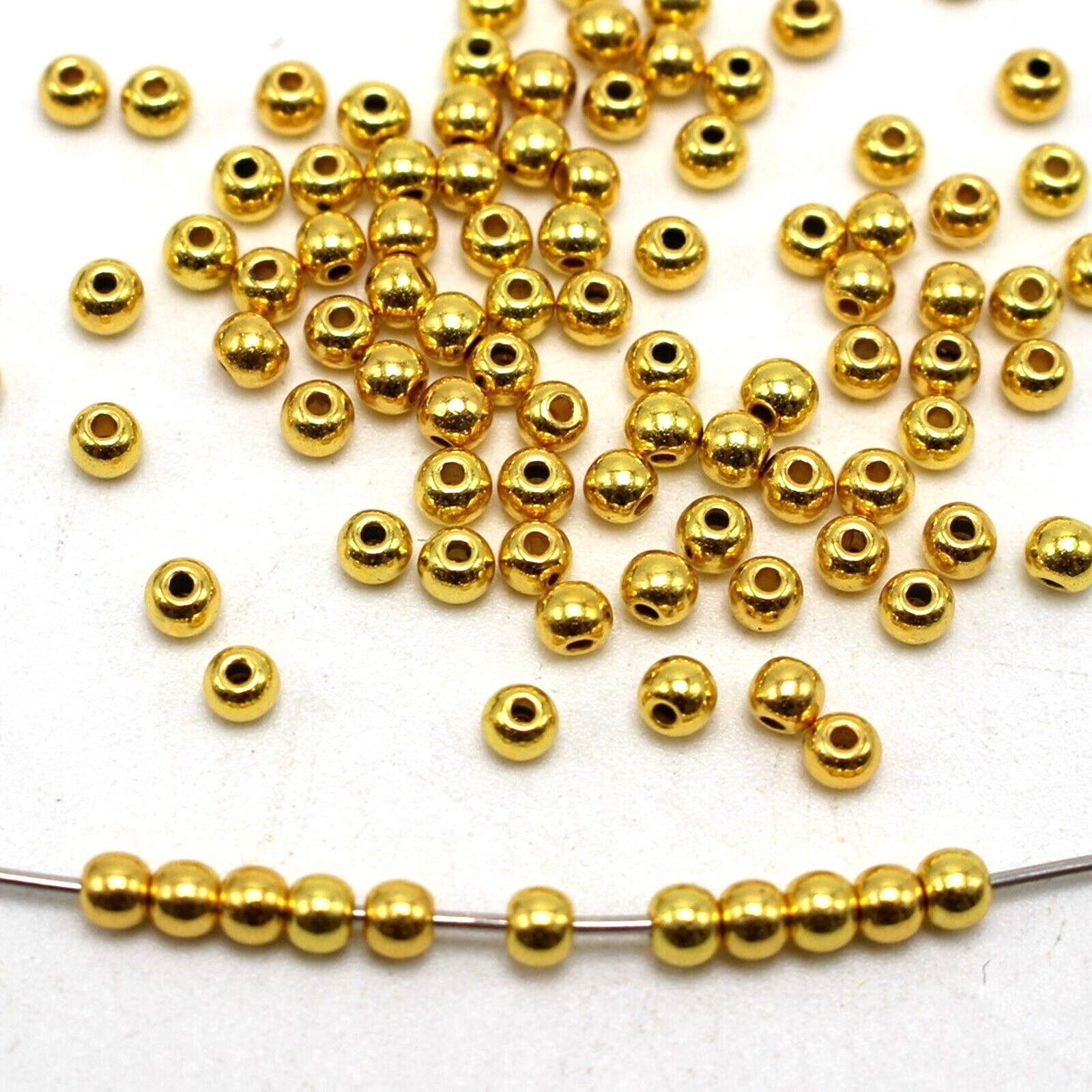 2000 Golden Metallic Acrylic Mini Smooth Round Beads 3mm Spacer Beads