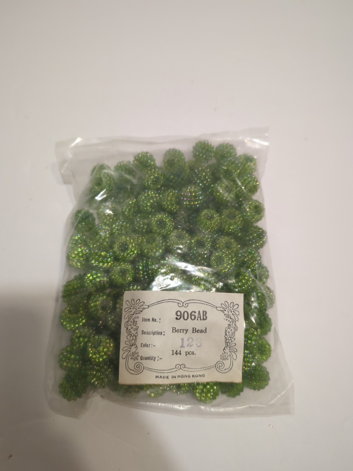144 Vintage Olive Green Plastic Berry Beads 15mm Iridescent NOS Free Shipping