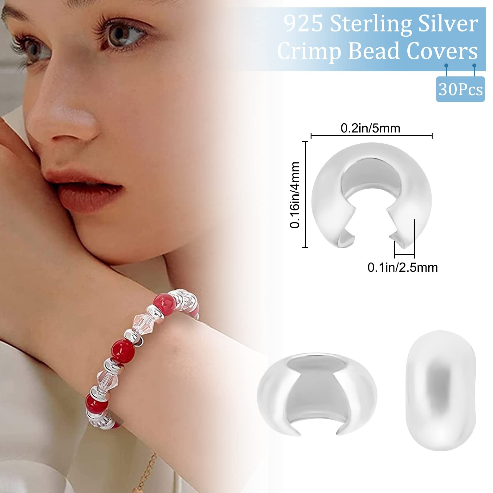 Beebeecraft 30Pcs 925 Sterling Silver Crimp Bead Covers Knot Connectors 4-5mm