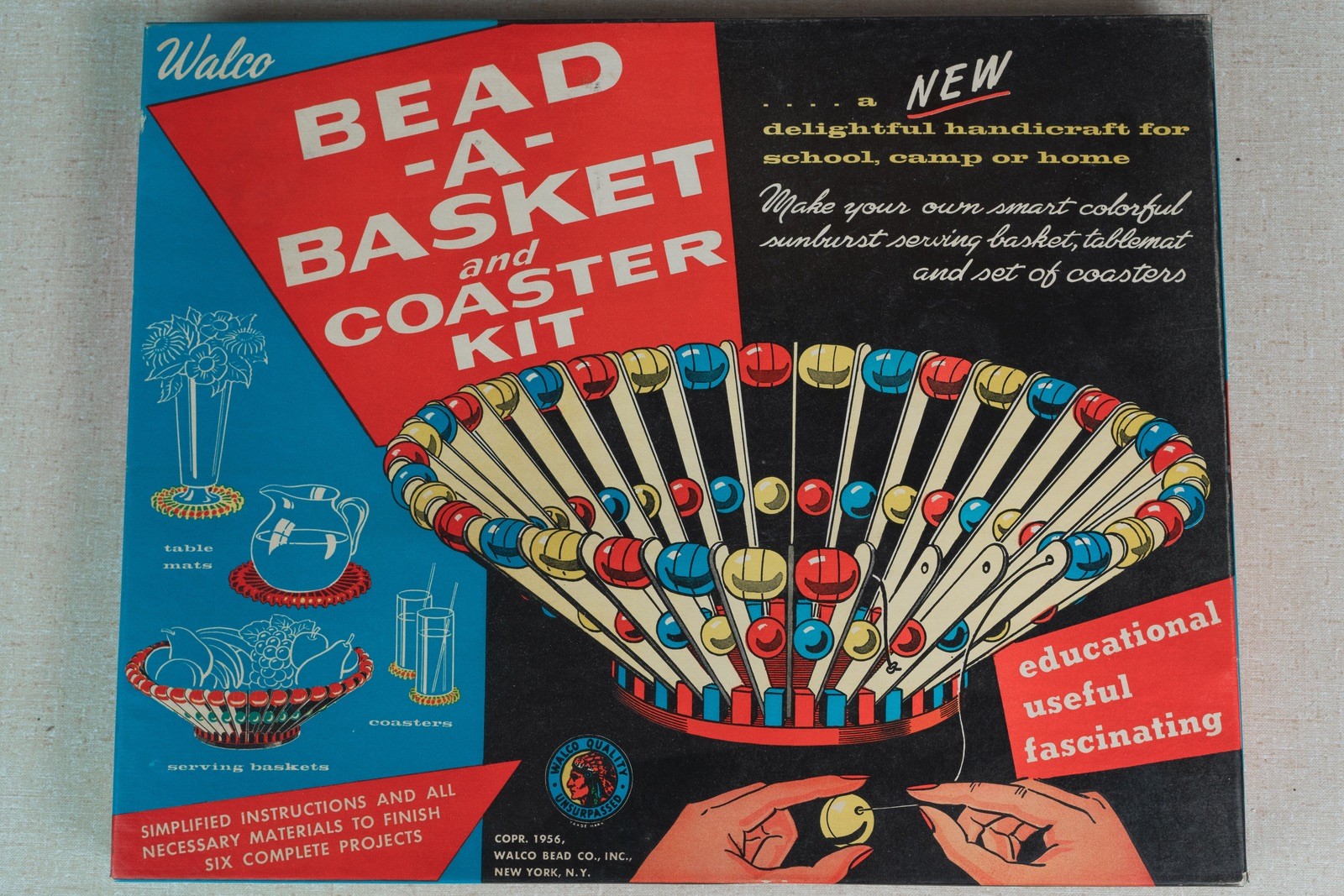Mid Century Atomic Modern Walco Bead-A-Basket Kit w/ Box