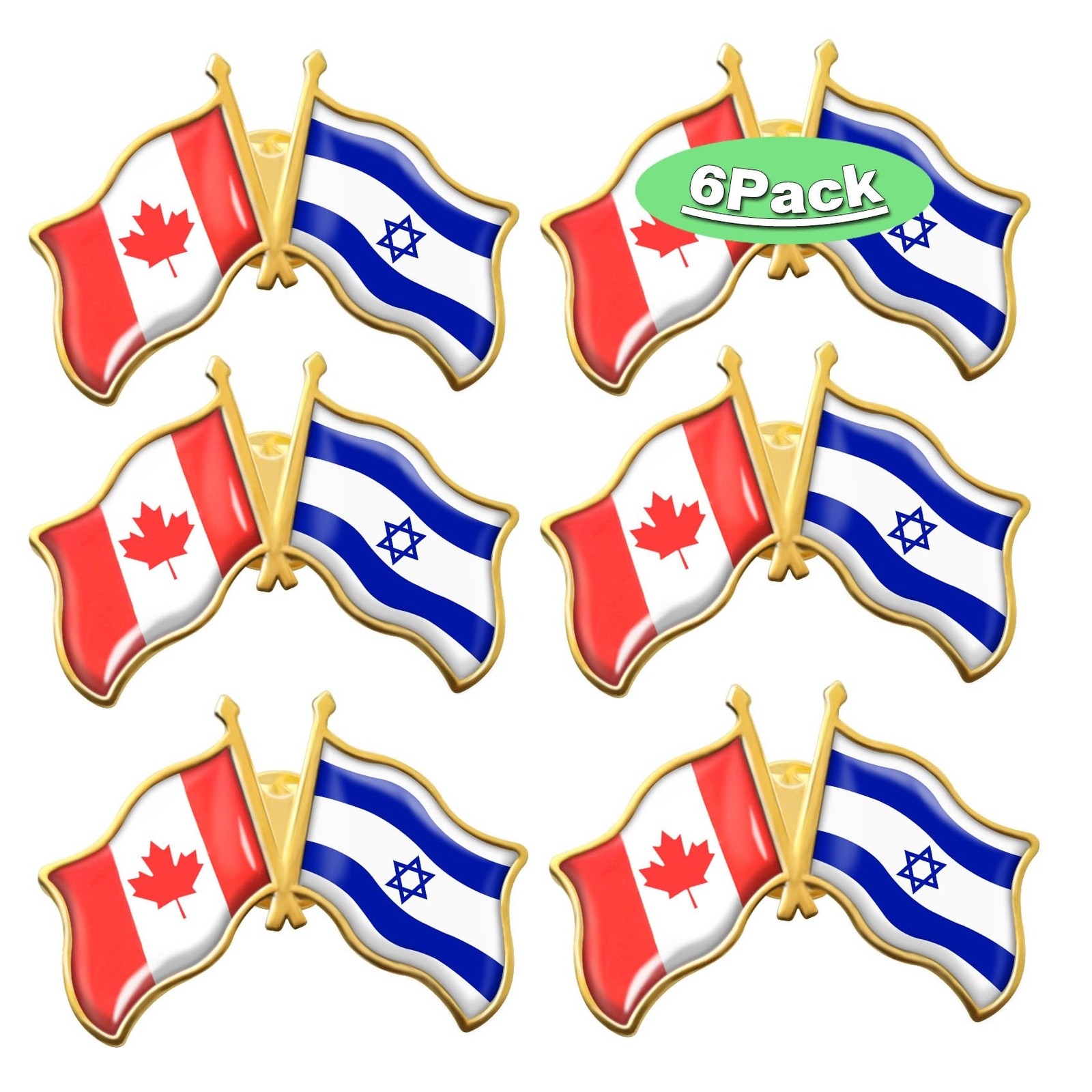 6/Pack-Canada Canadian Israel Friendship Flag Pins Bulk -1.5” Patriotic CA Suppo