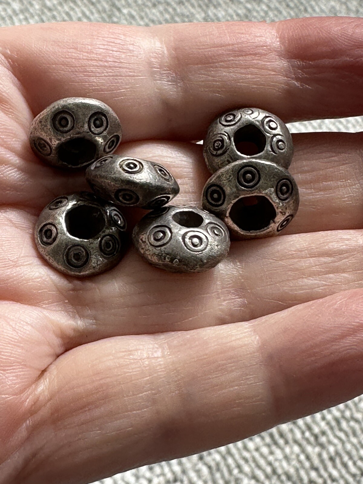 Thai Karen Hill Tribe Silver Bead Artisan Donut Torus Circle Stamped Handmade