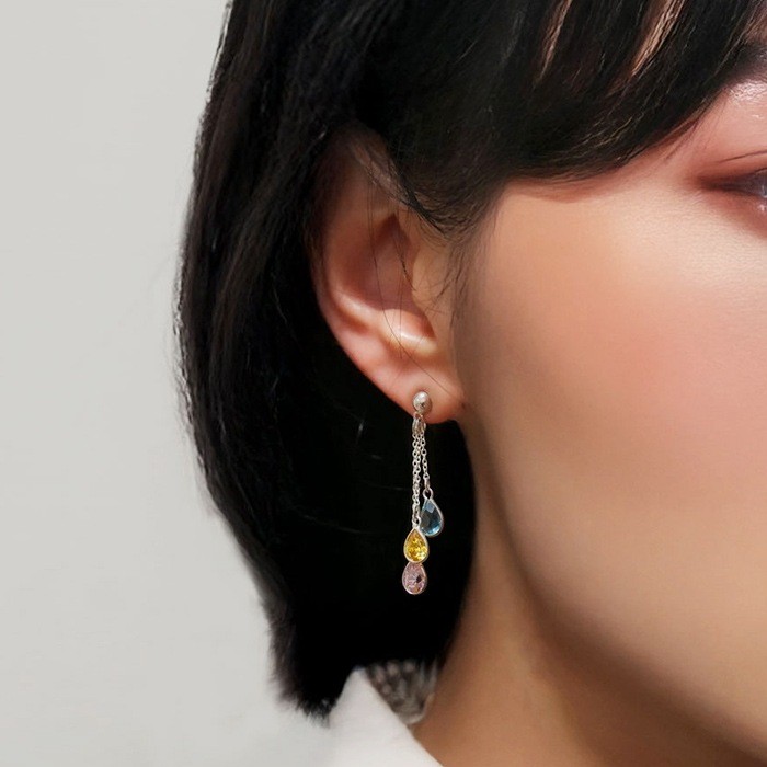 Cubic Zirconia Earrings, SV925 Silver, Made in Thailand