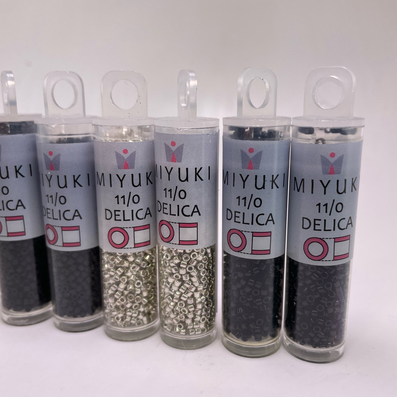 Miyuki Delica 11/0 Seed Bead Lot 6 Tubes 7.2g Matte Black Silver DB310 DB035