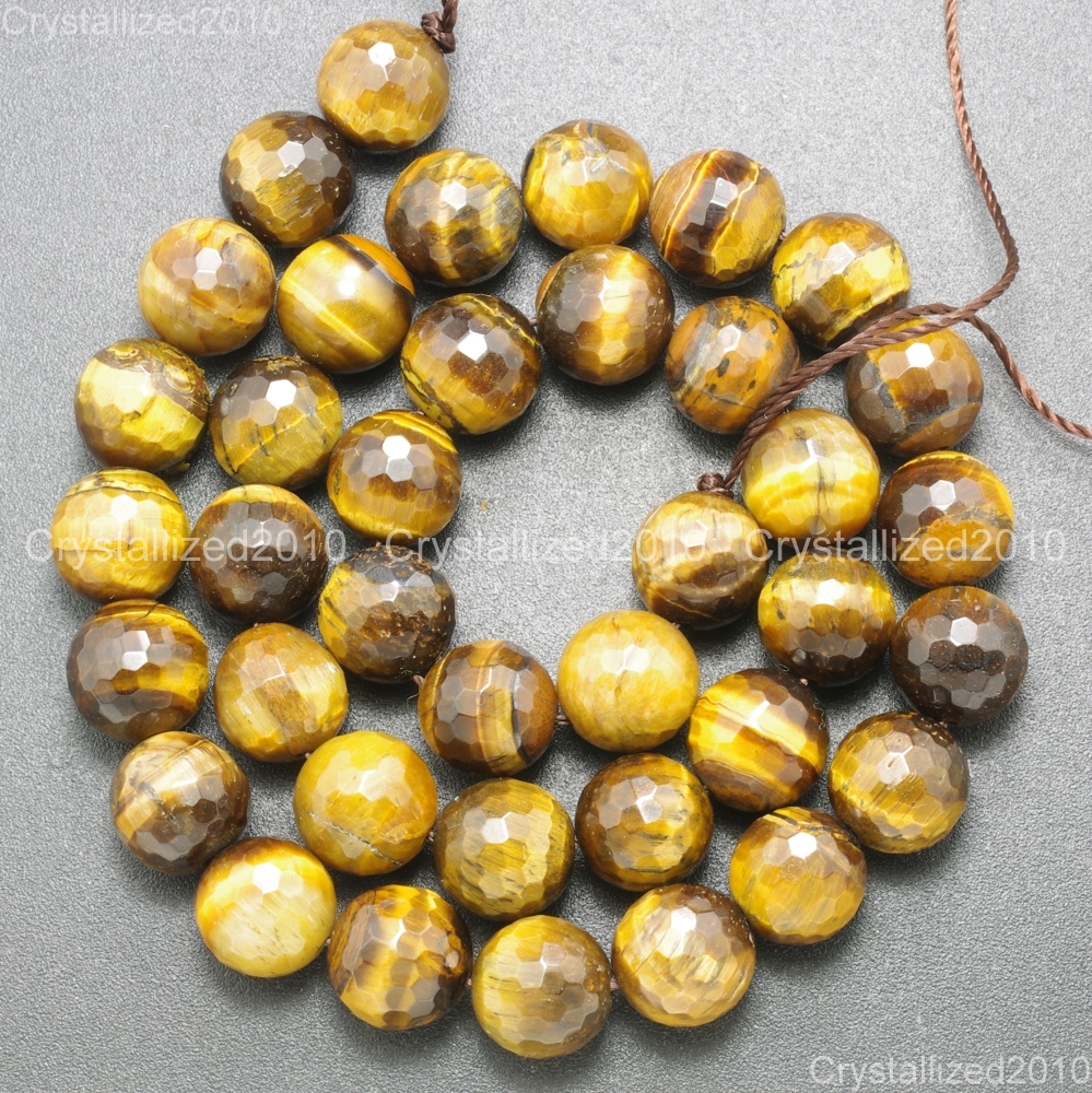Natural Tiger’s Eye Gemstone Faceted Round Beads 2mm 4mm 6mm 8mm 10mm 12mm 15″