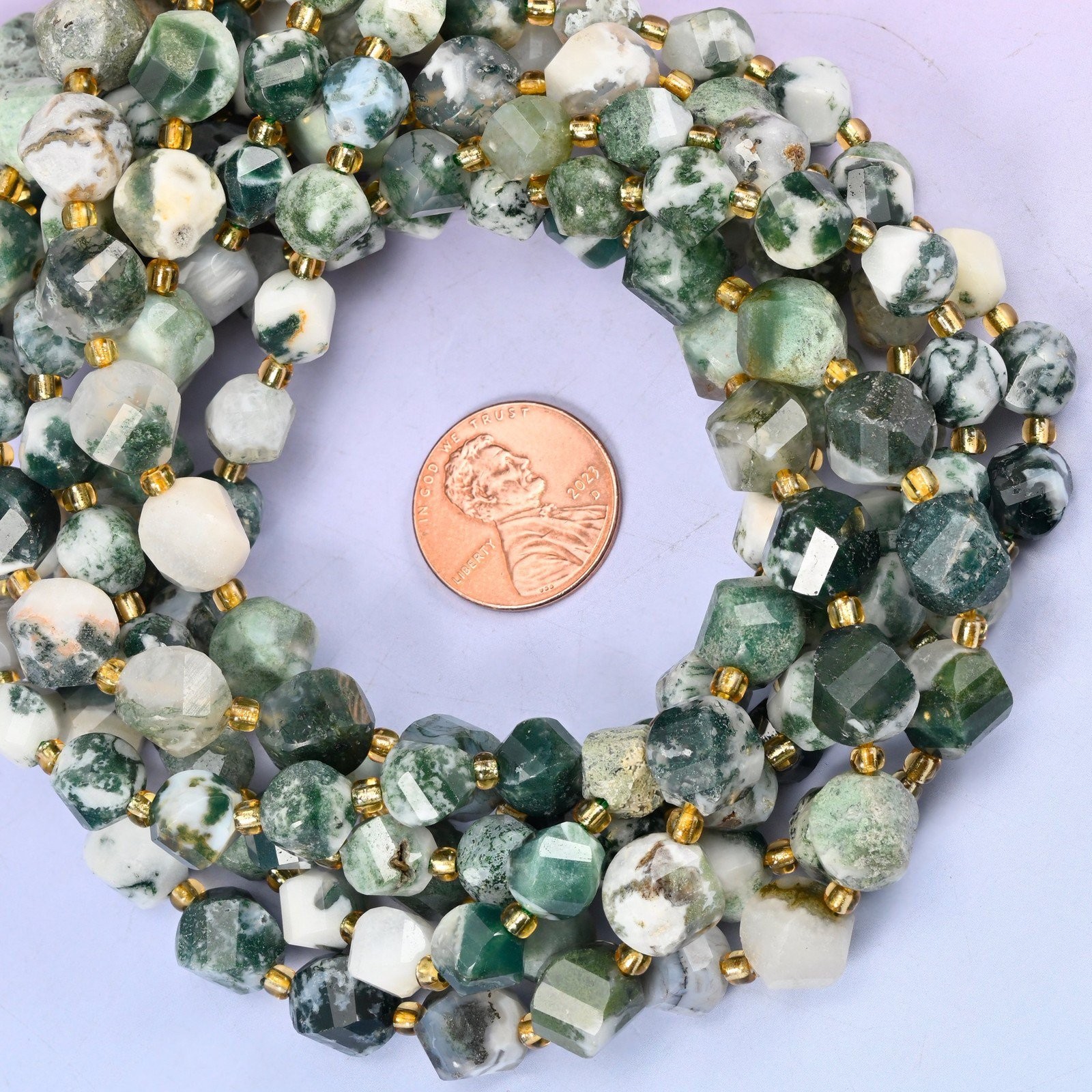 Tree Agate Faceted Spiral Twist Beads: Size 8mm 10mm, Jewelry Making