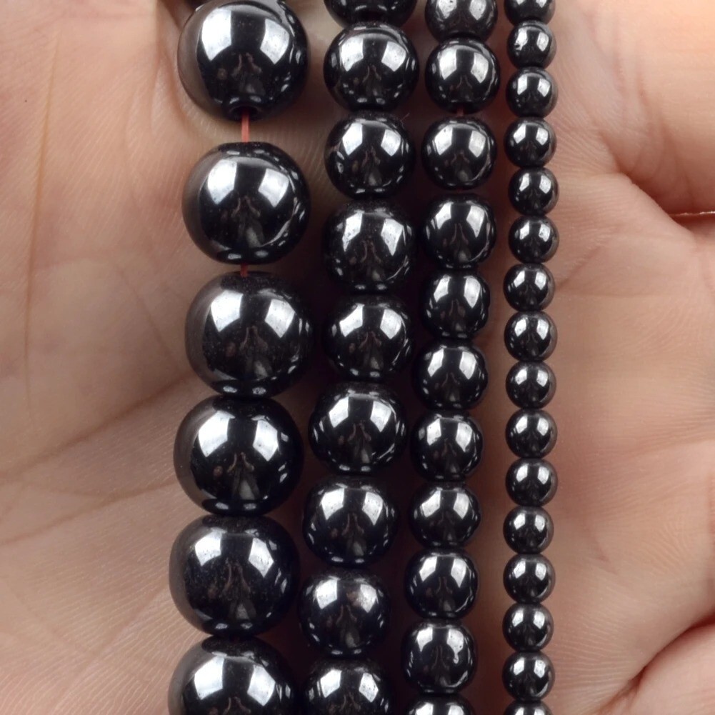 Natural Black Agate Gemstone Round Beads For Jewelry Making 15” 4mm