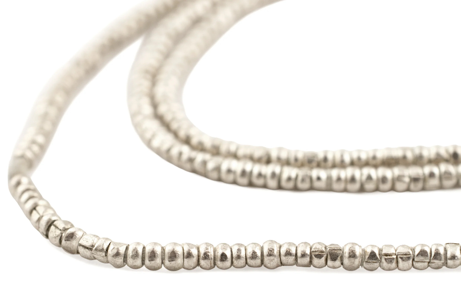 Silver Heishi Ethiopian Beads 2mm African White Metal 30 Inch Strand Handmade