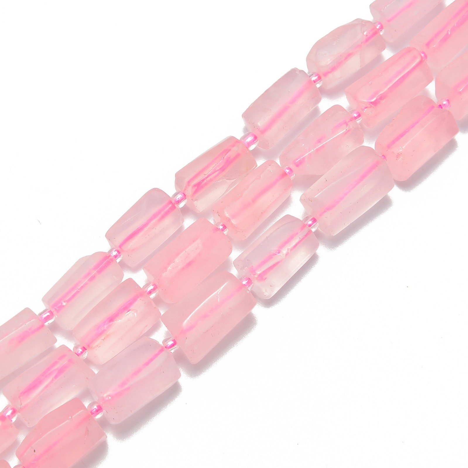 Natural Rose Quartz Matte Faceted Cylinder Tube Beads Approx 8x15mm 15.5″ Strand