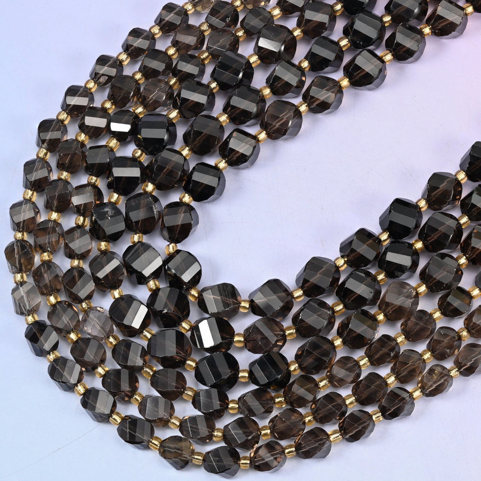 Smoky Quartz Faceted Spiral Twist Beads: Size 8mm 10mm, Jewelry Making