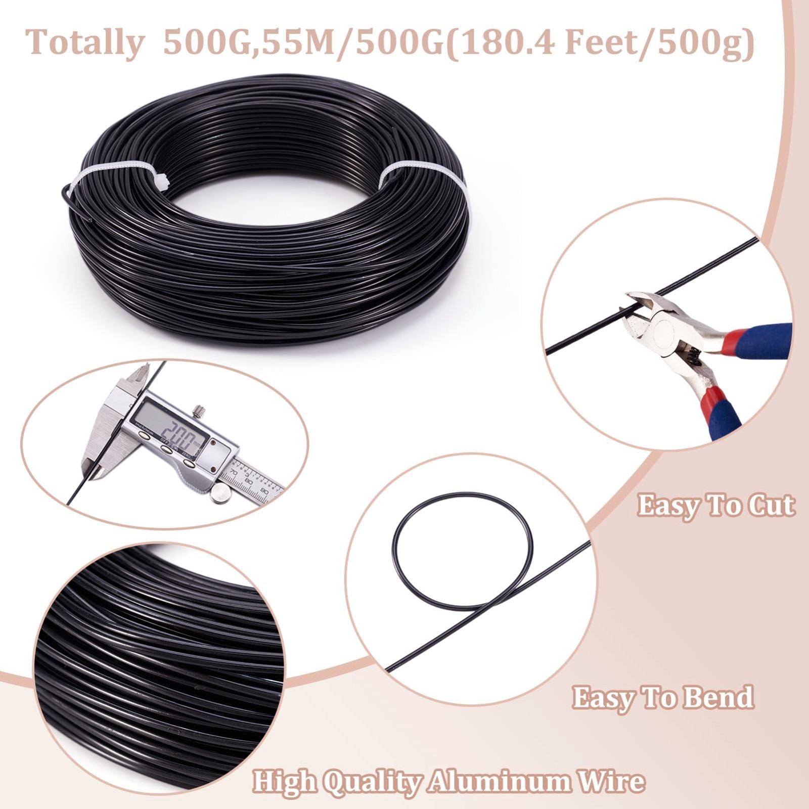 180ft 12 Gauge Black Aluminum Wire – Bendable Metal Craft Wire for Jewelry Makin