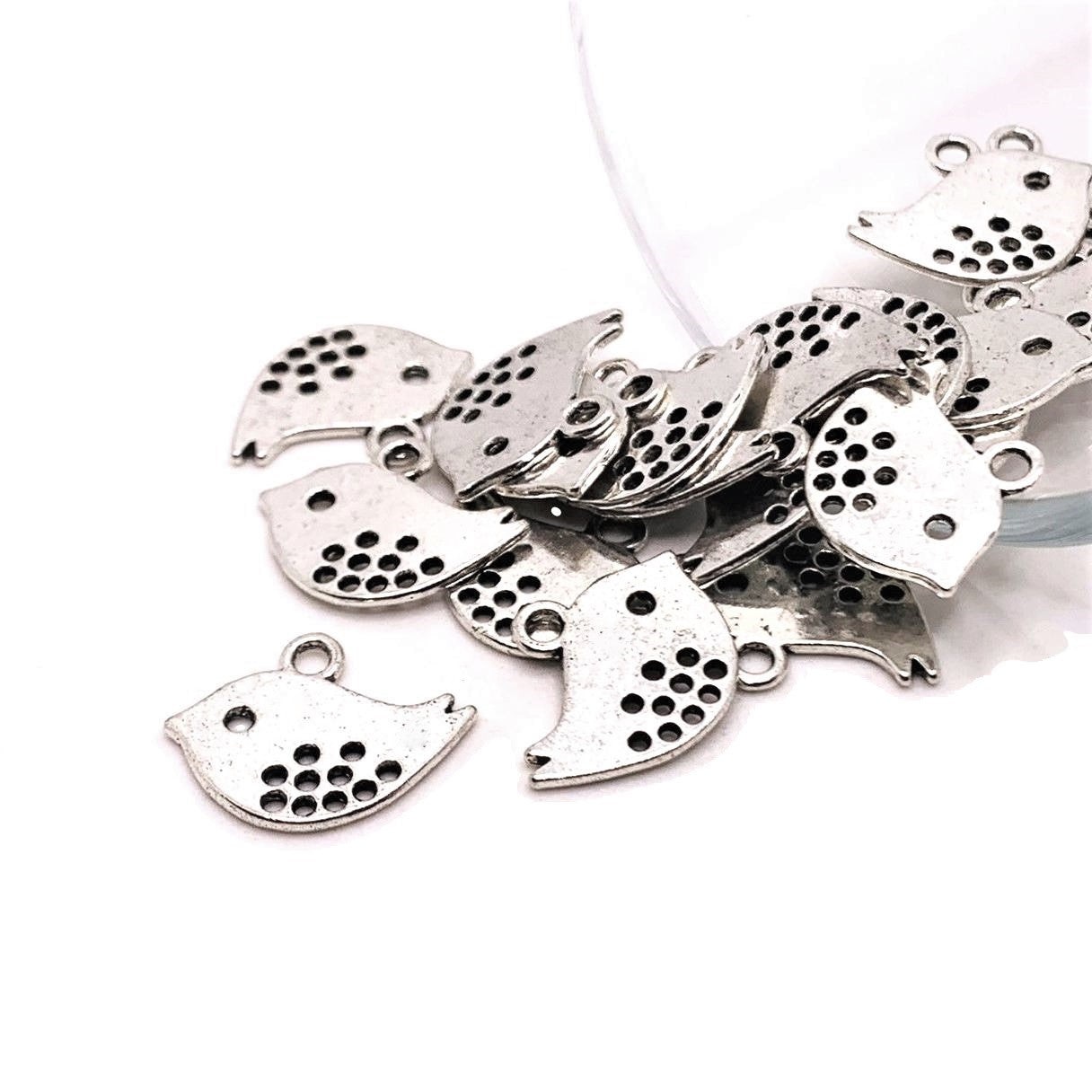 Small Antiqued Silver Bird Charms, 12x16mm – US Seller