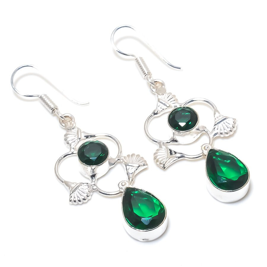 Chrome Diopside Gemstone Handmade 925 Sterling Silver Jewelry Earring Size 2.10″