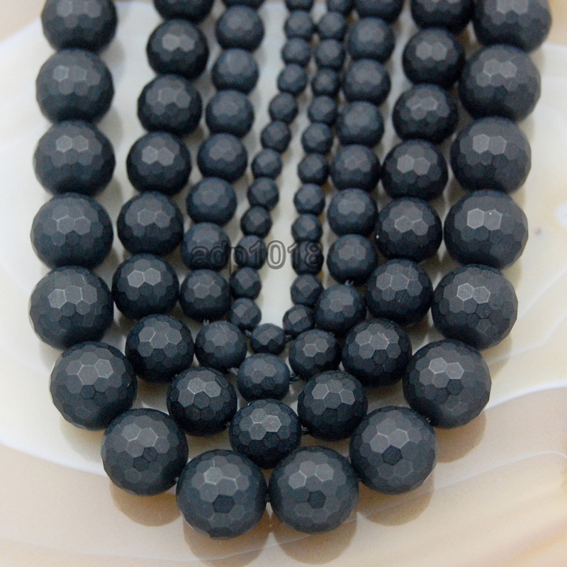 Natural Frosted Matte Black Agate Faceted Round Beads 15.5″ 4mm 6mm 8mm 12mm