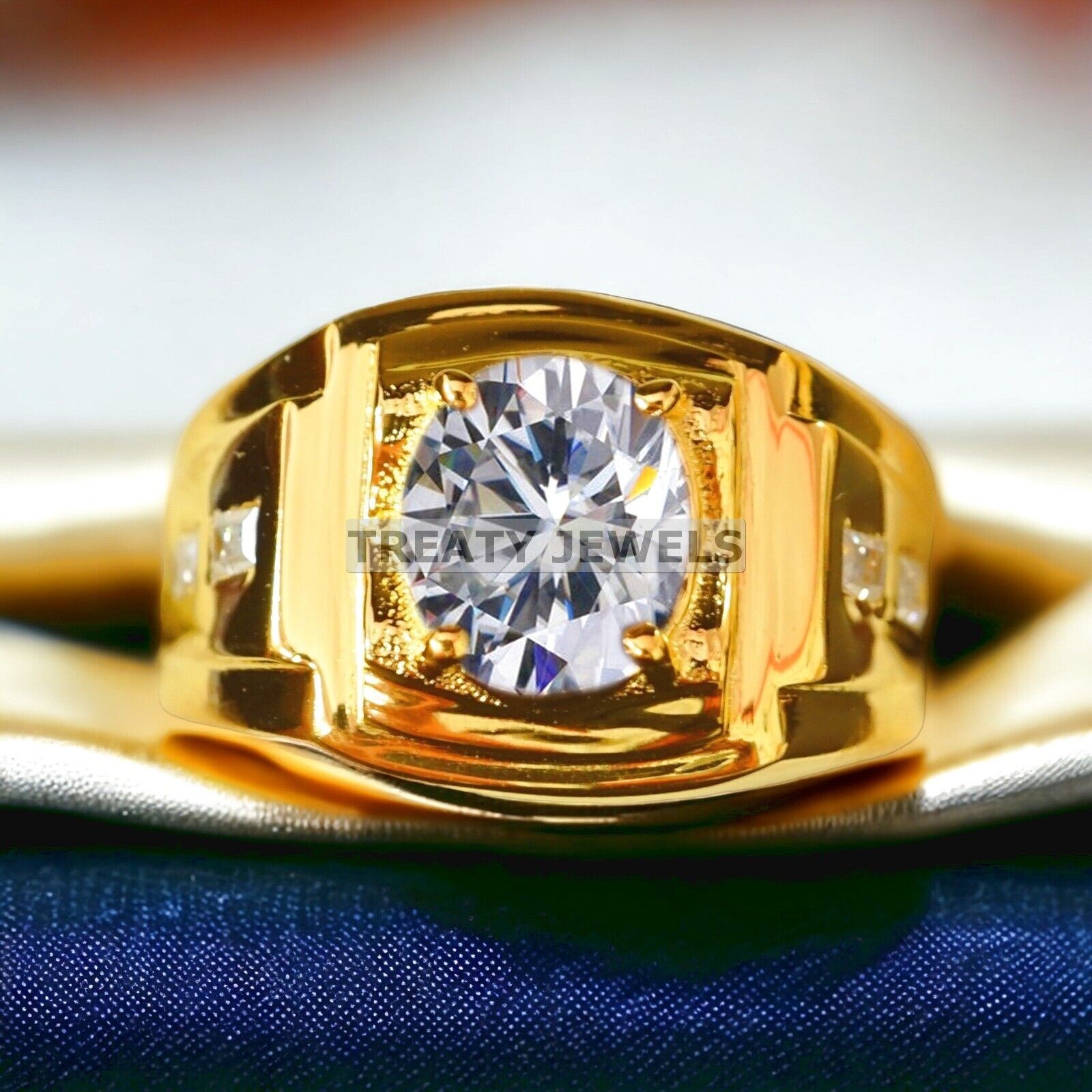 Moissanite Oval Cut With 14k Yellow Gold Ring For Men’s #A437 #
