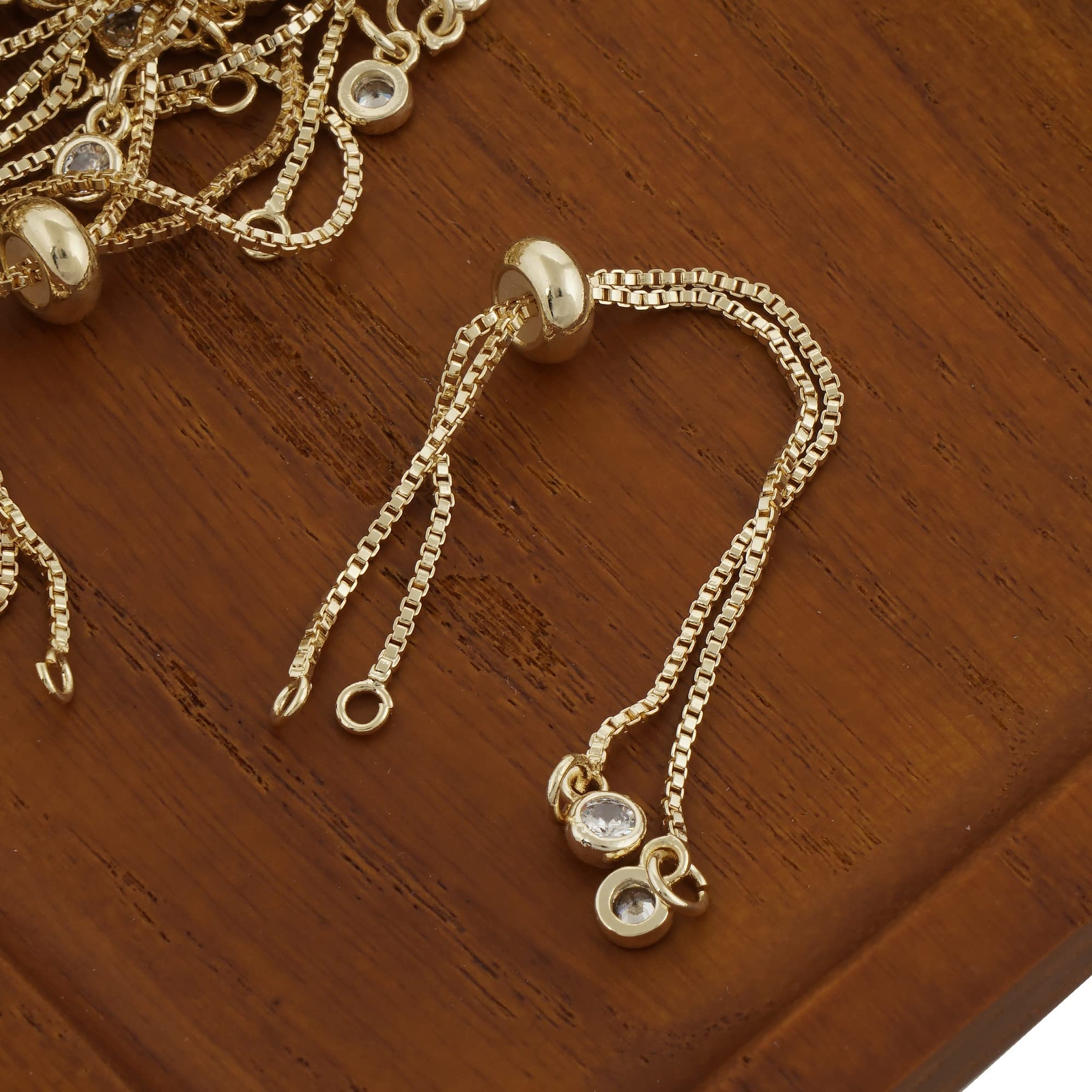 5pieces 3″ 14k gold filled Sliding Stopper Adjustable Bracelet with crystal bead