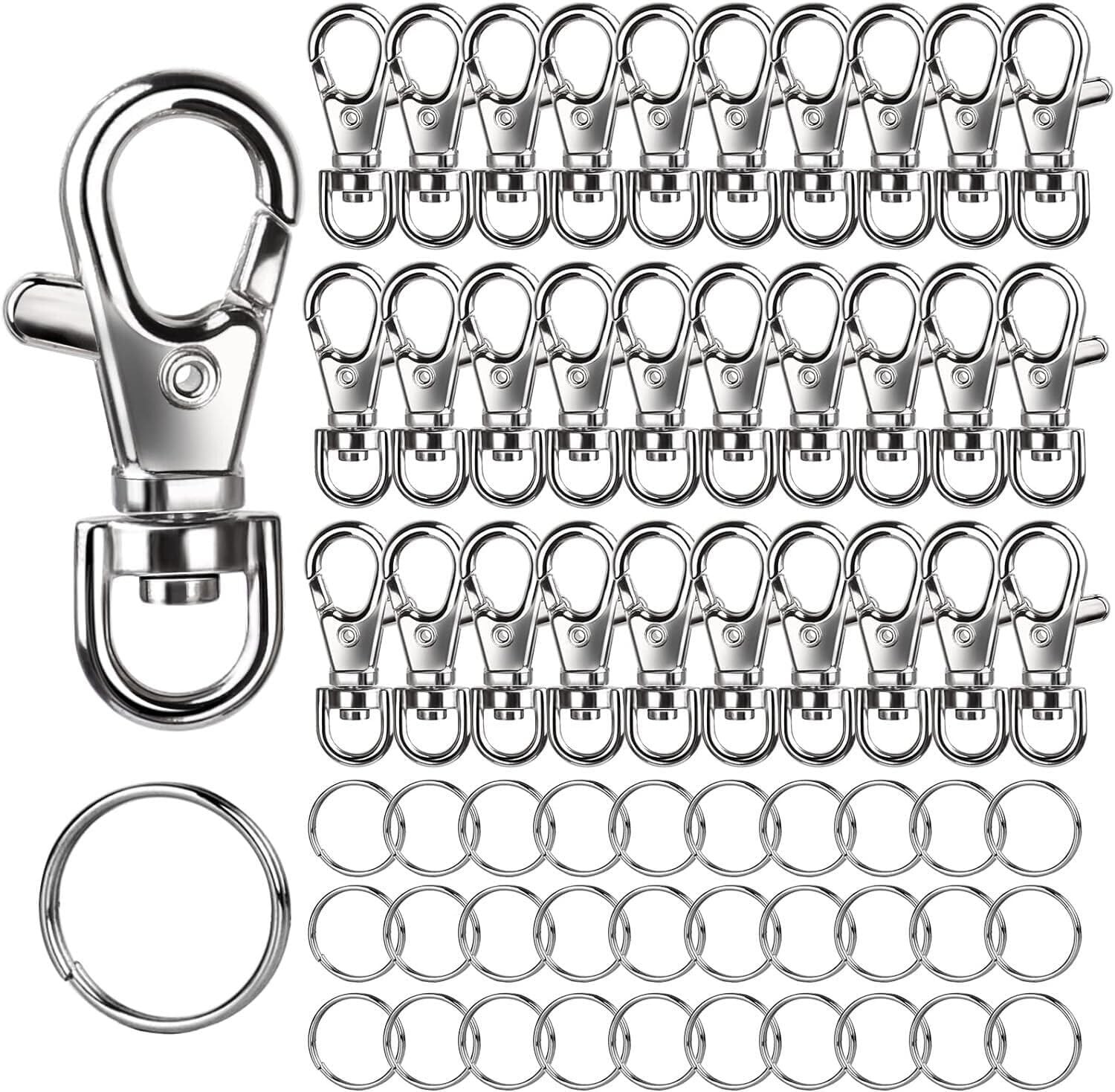 LEOBRO 60PCS Metal Swivel Snap Hooks and Key Rings, 30PCS Small Silver