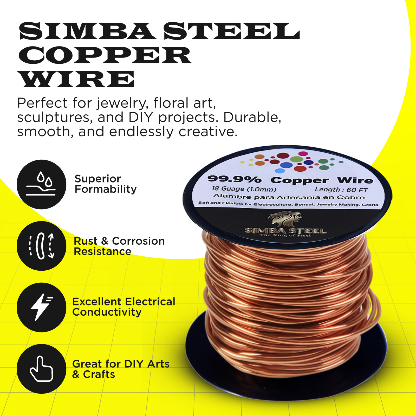 Copper Wire 18 Ga x 60 FT 99.9% Pure for Jewelry DIY Craft and Electrical Use