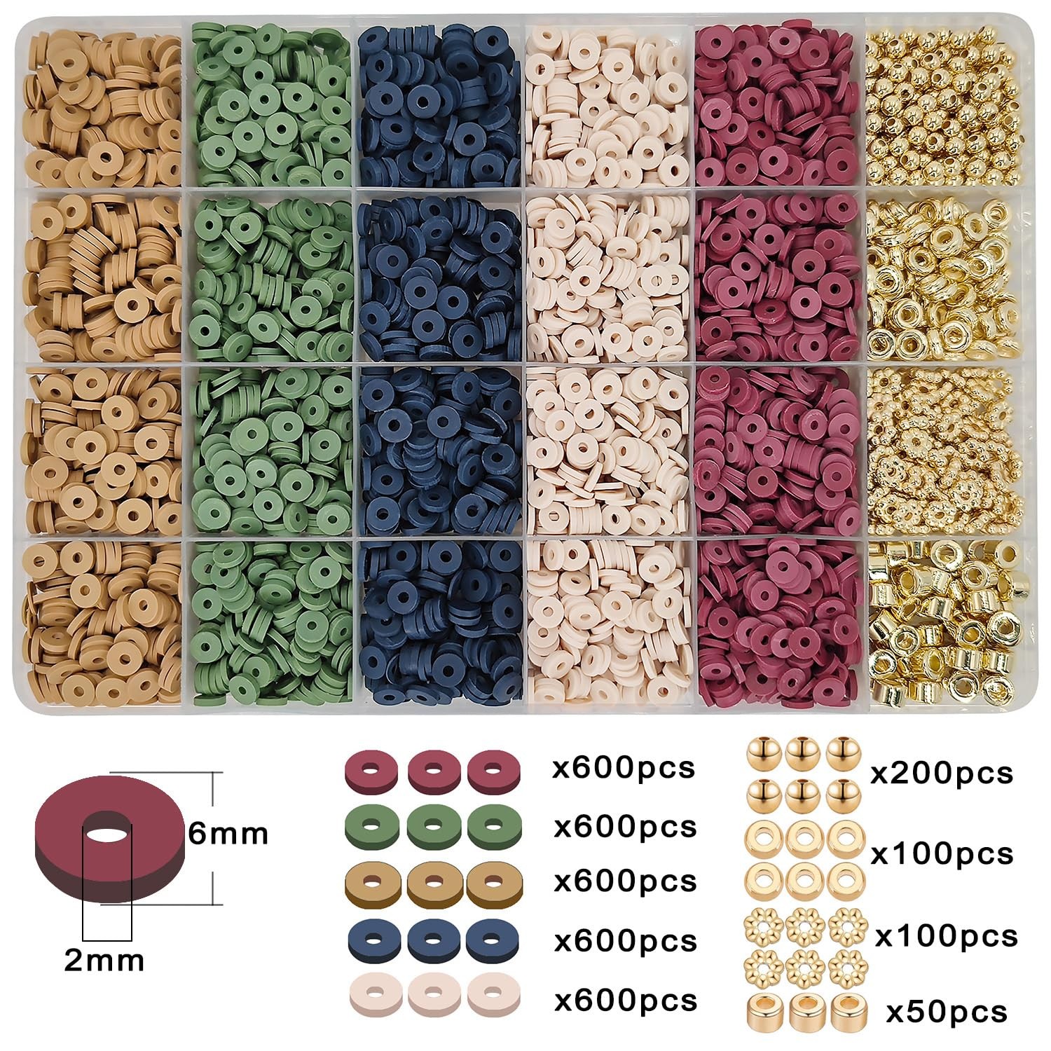 Earth Tone Clay Bead Bracelet Kit, Heishi and Flat Clay Beads, Gold Spacer fo…