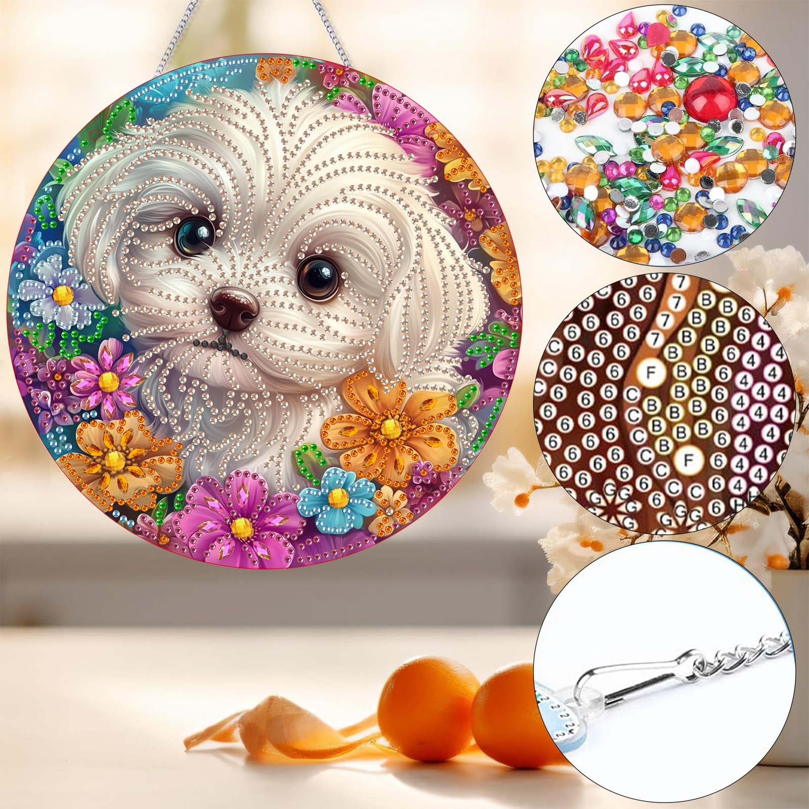 Dog Diamond Art Hanging Kit for Adult, DIY 5D Diamond Art Pet Animal Window