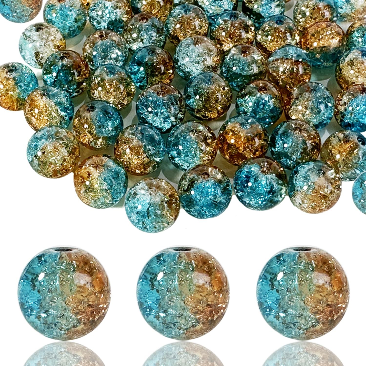 100Pcs 10mm Crackle Glass Beads for Jewelry Making – Round Spacer Crystal Bea…
