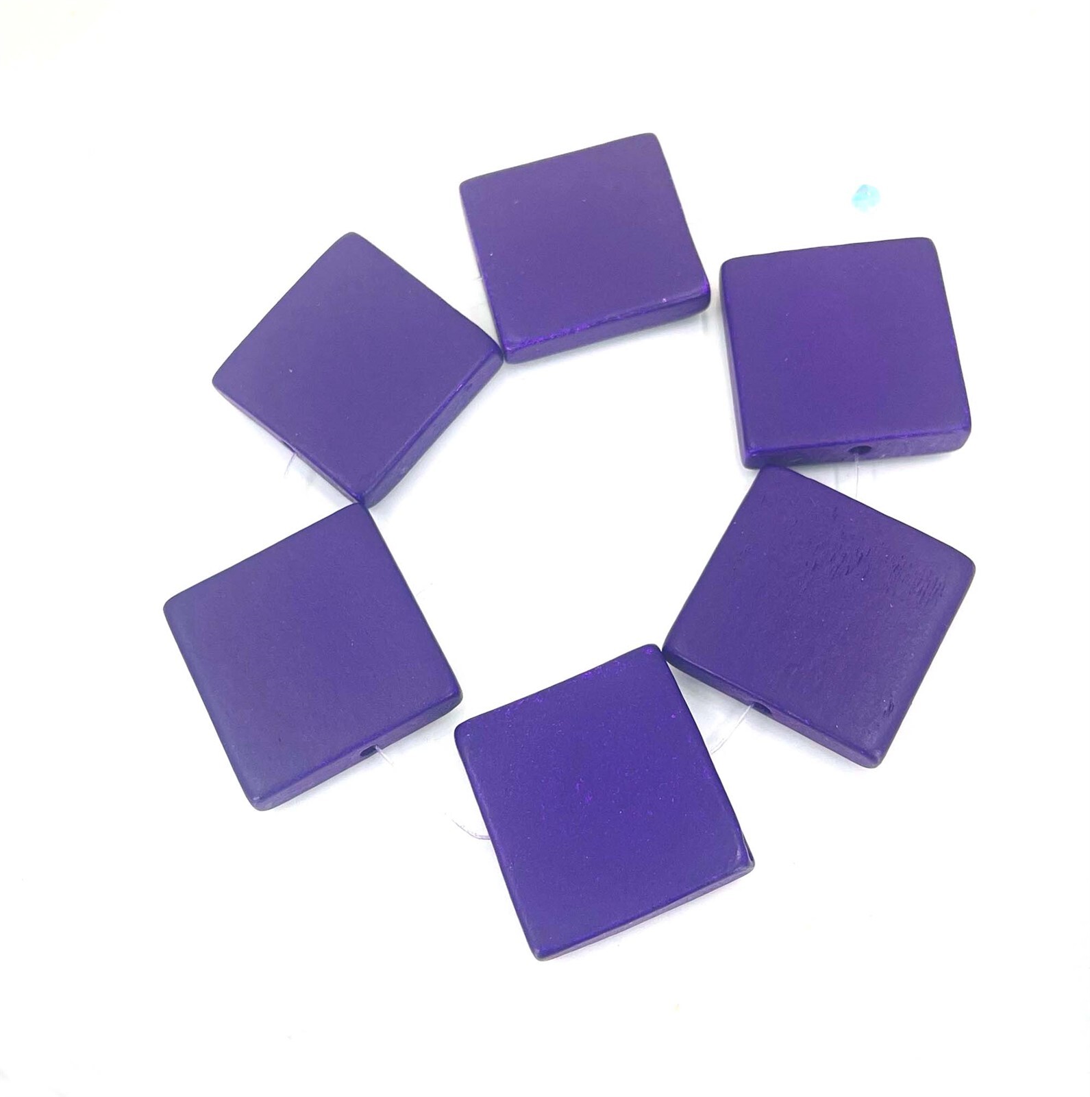 6 Wood Flat Square Beads Tile 30mm – Violet / Purple