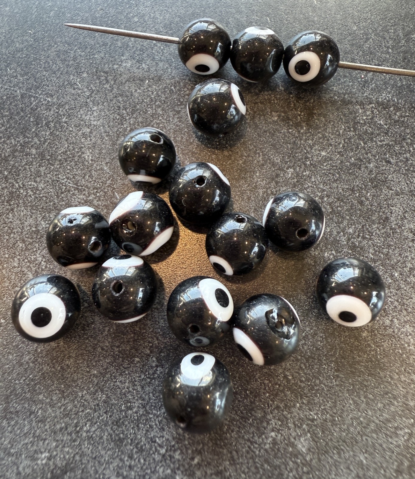 Beads 16 Artisan Made Evil Eye Black & White Balls for Crafting Jewelry Making