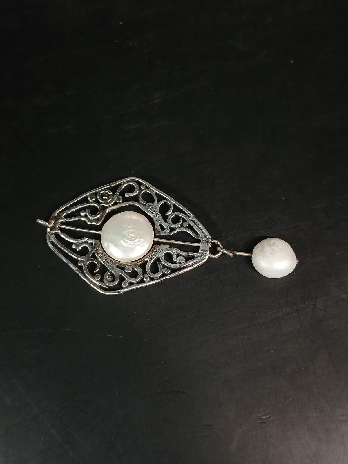 Sterling Silver 925 YAM Israel Mother of Pearl Pendant ~2″