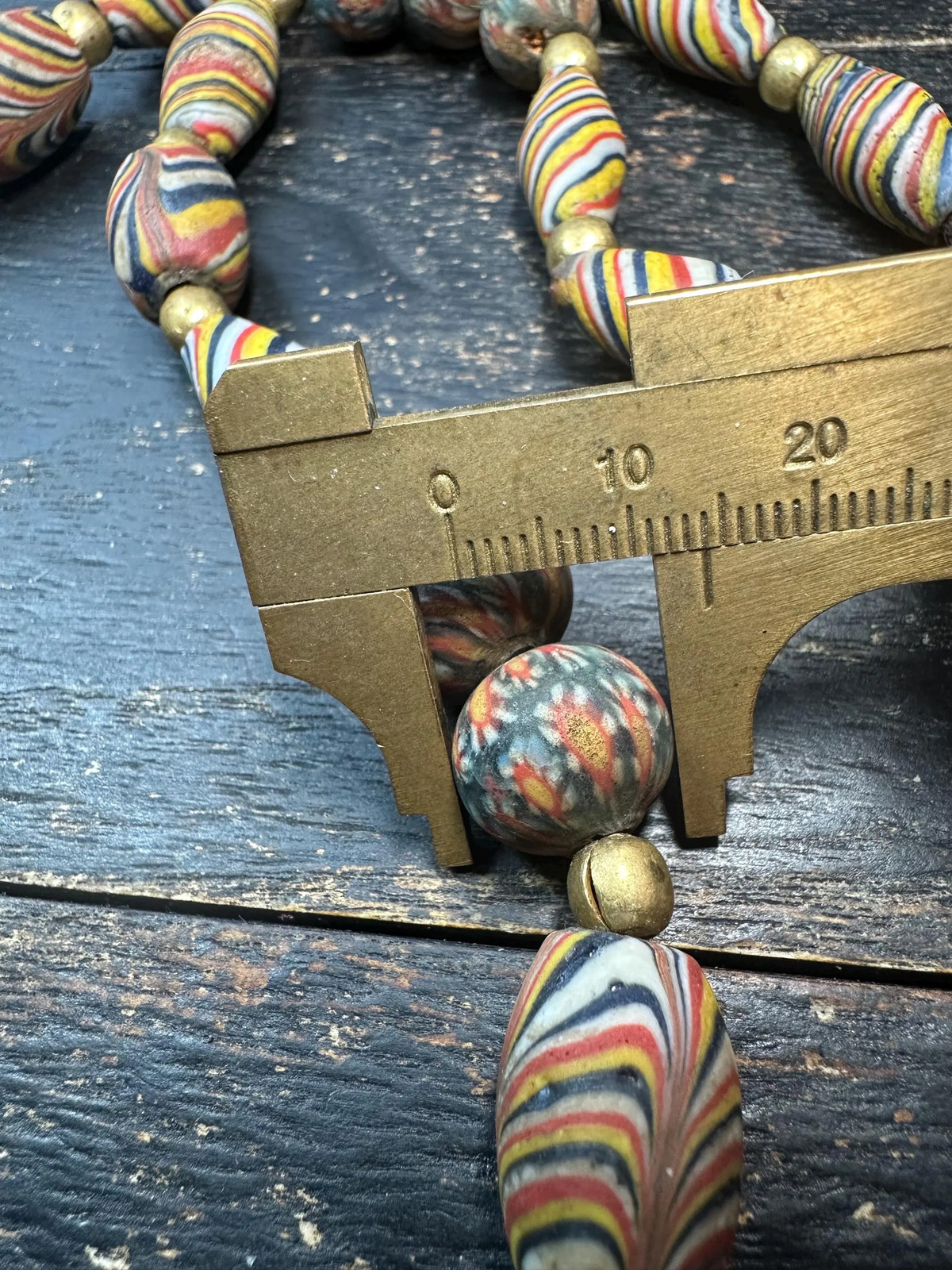 African Krobo Glass Bead Necklace 25” – Striped Powder Glass Beads & Millefiori