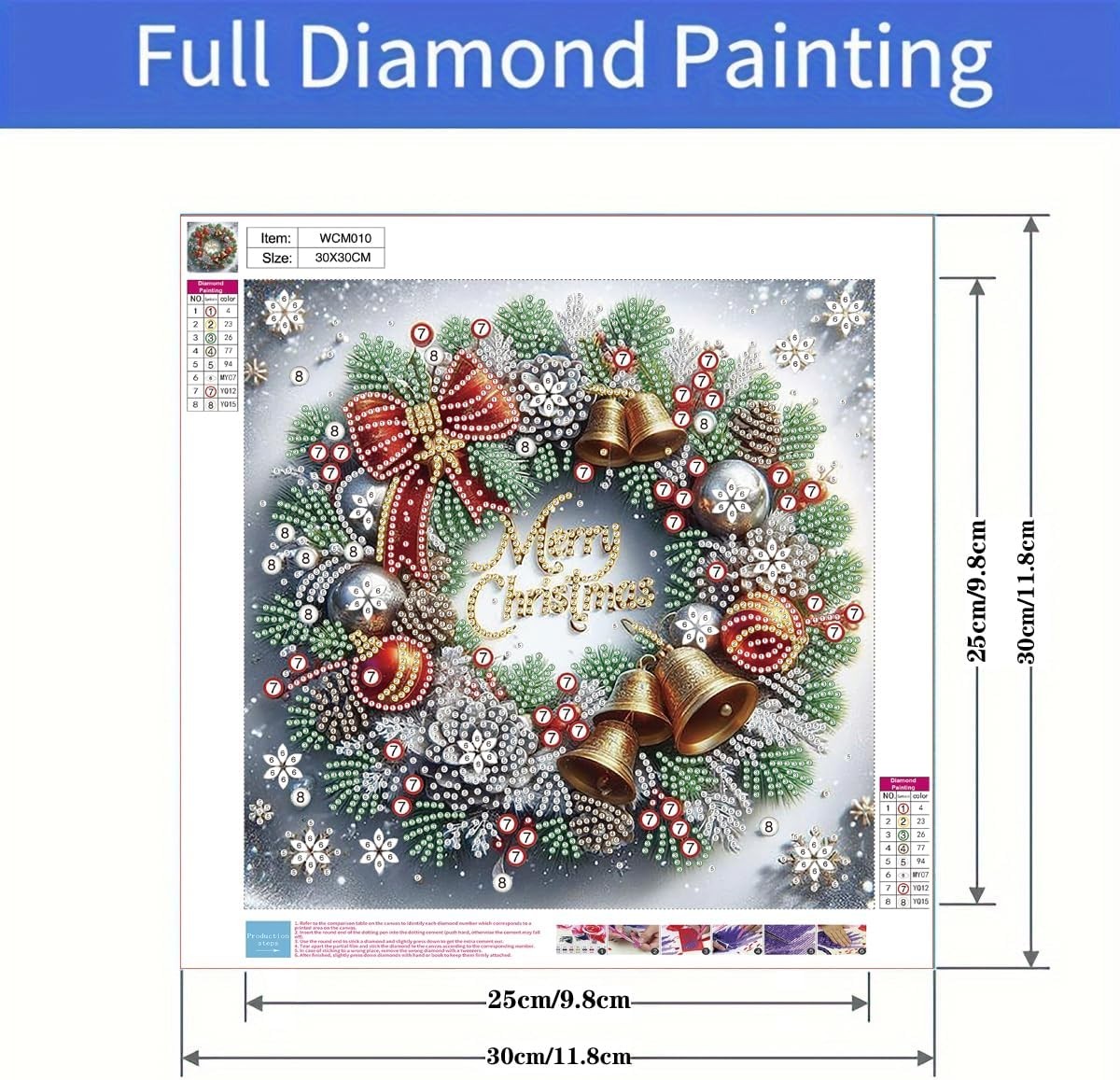 Merry Christmas Diamond Art Kits for Adult, 11 x 7.5 x 0.65 inches, WCM010