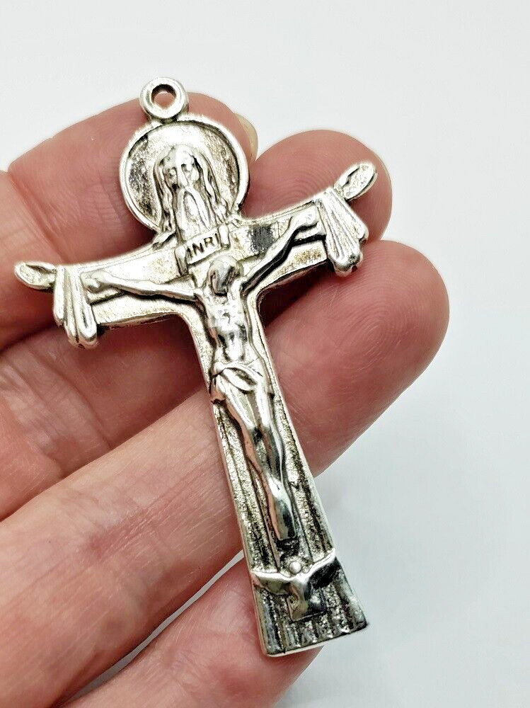5 pieces – 2″ Holy Trinity Crucifix Antique Silver Pendant Cross Rosary