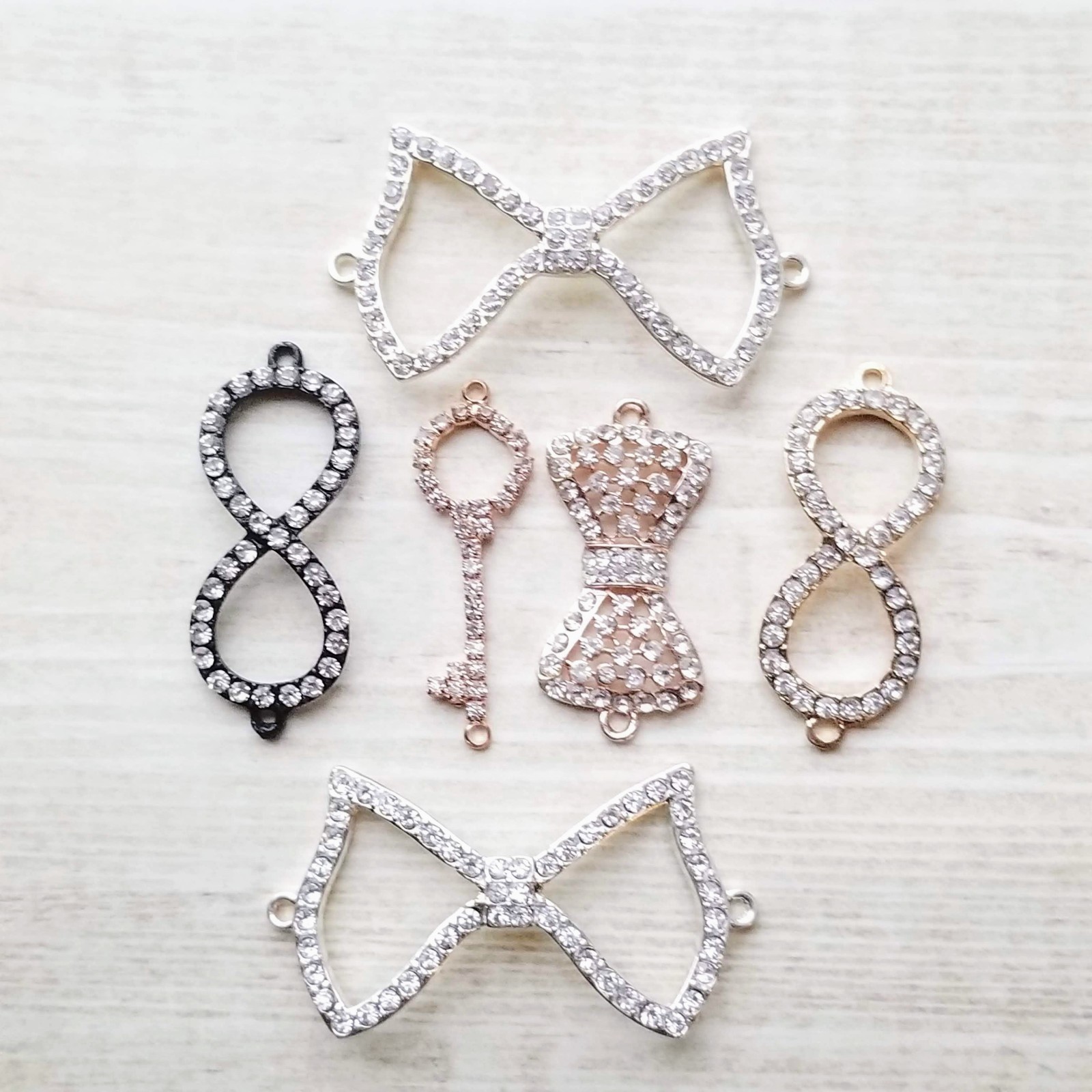 Infinity Figure 8 Bow Rhinestone Connector Clear Sideways DIY Jewelry Making