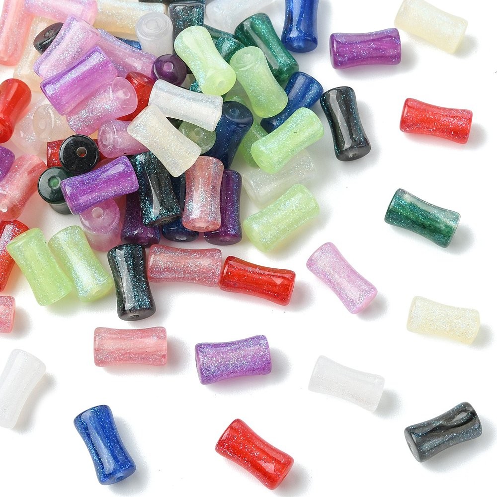 80pcs Opaque Resin Beads Bamboo Shape Beads with Glitter Powder for DIY Crafts