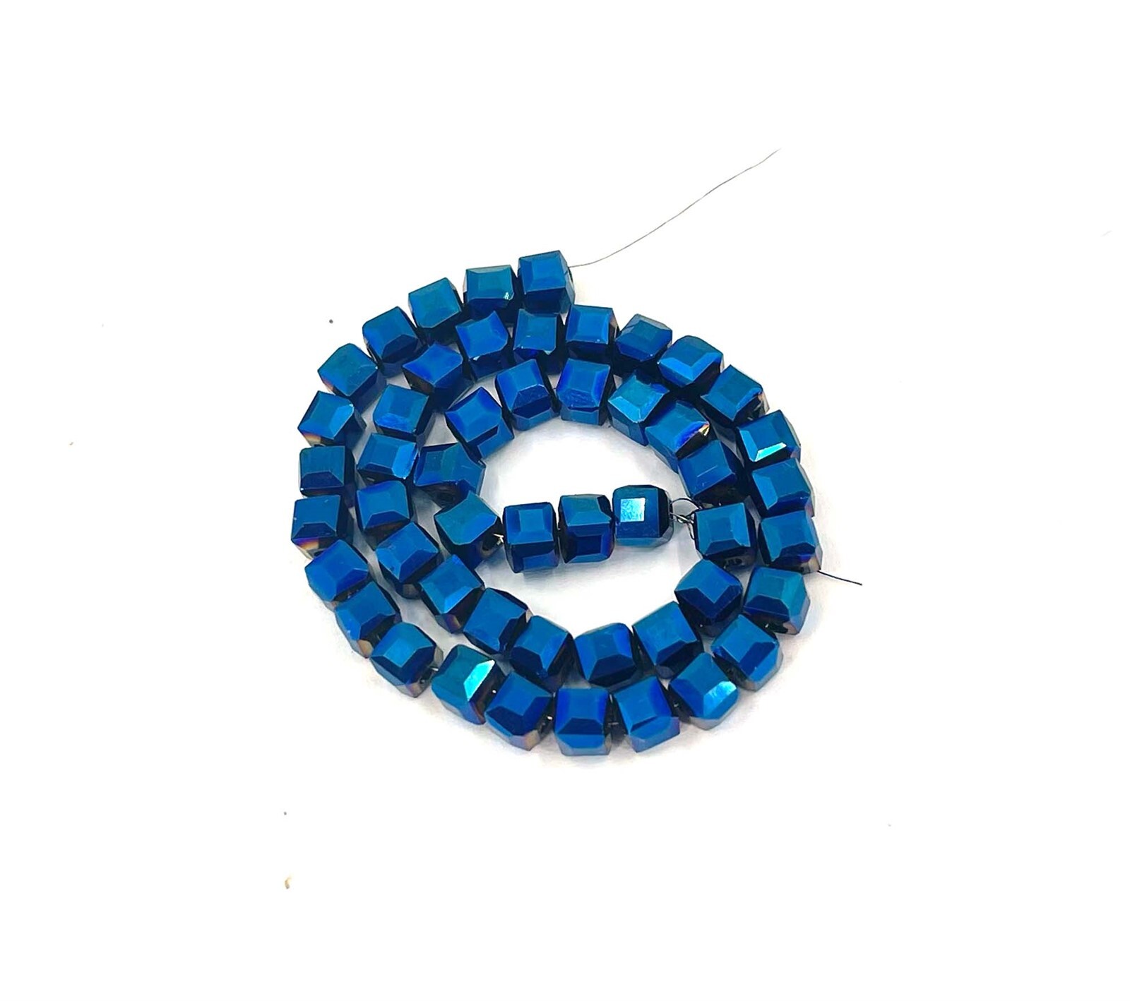 50 Czech Firepolish Glass Faceted Cube Beads 4mm – Metallic Cobalt Blue