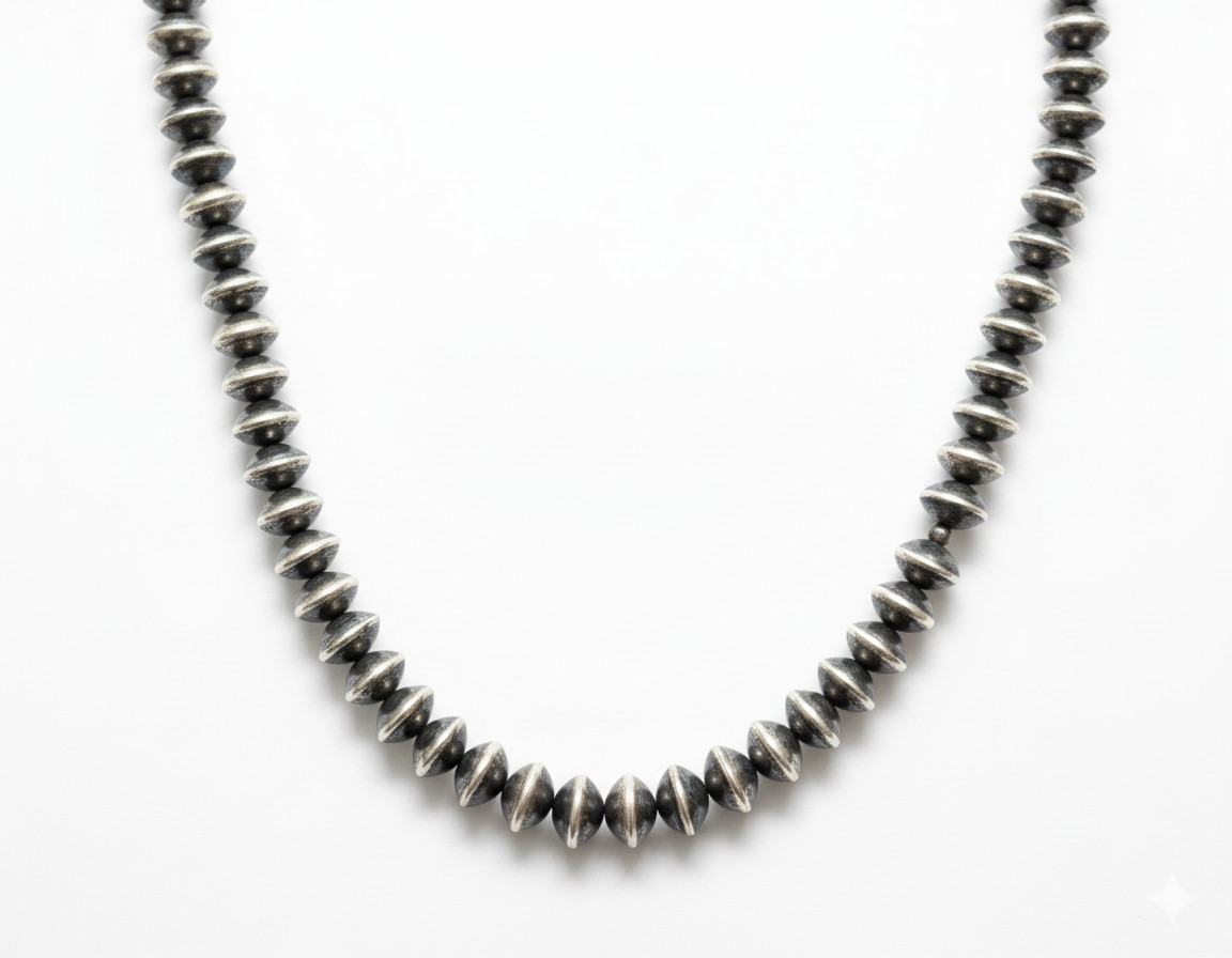 8mm 925 Sterling Silver Saucer Necklace | Navajo Pearl Beads | Handmade Jewelry