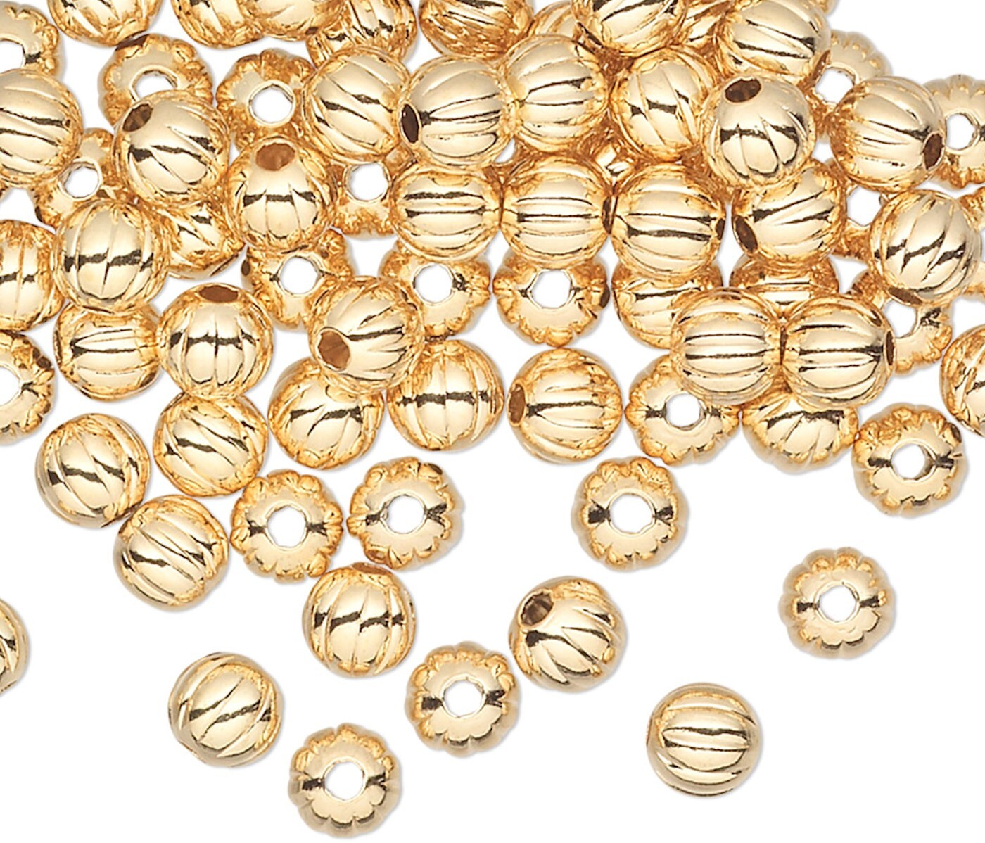 Bead, 100 Gold Plated Brass 4mm Corrugated Round Beads with 1mm Hole