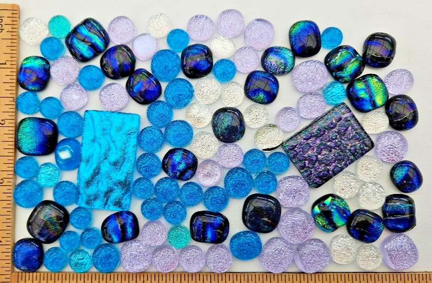 100 Plus Assorted Handcrafted Dichroic Glass Cabochons/Lot/Jewelry Making/COE 90